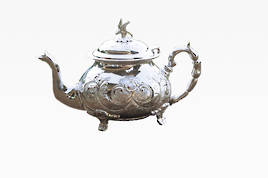 White Metal Floral Teapot