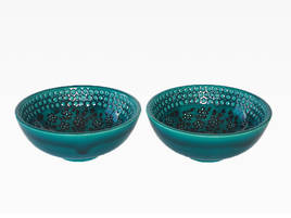 S/2 Small Turkish Jade Green Bowls - Tree of Life