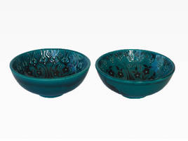 S/2 Small Turkish Jade Green Bowls - Tulip Garden